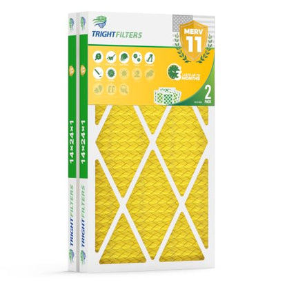TRIGHTFILTERS 14x24x1 Air Filter MERV 11 HVAC Furnace Filter Pleated 2 Pack - size: 14x24x1
