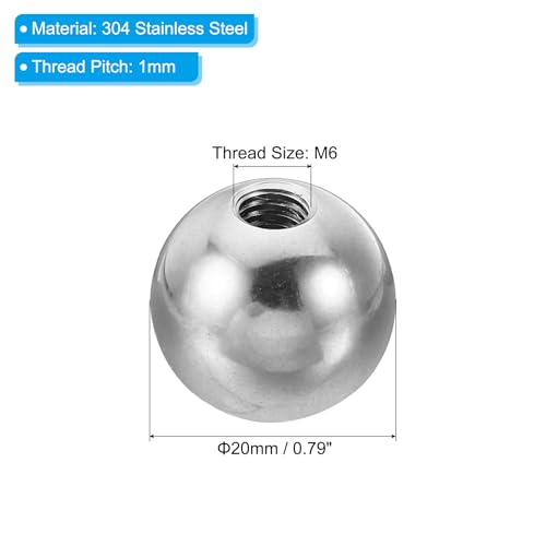 PATIKIL M6x20mm Ball Nuts Knob, 2 Pack Female Thread 304 Stainless Steel Round Blind Hole Screw Cap Cover for Lighting Machinery DIY Decoration, Silver - size: M6x20mm