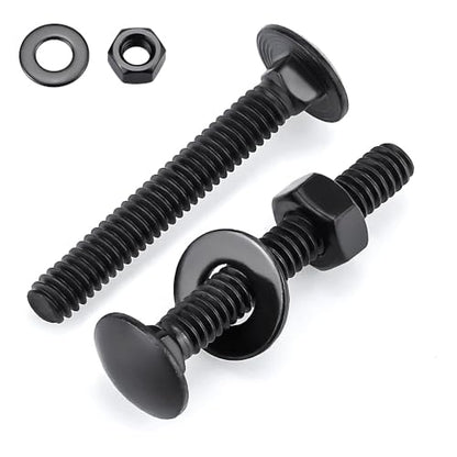 Glvaner (10 Sets) 1/4-20 x 1-3/4" Stainless Steel Carriage Bolts Screws Black and Hex Nuts & Flat Washers Black, Round Head Square Neck, 304 Stainless Steel 18-8, Full Thread Coverage - size: 1/4-20 x 1-3/4"