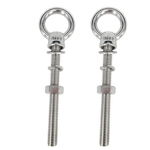 2-Pack M10x120mm 316 Stainless Steel Eye Bolt,Shoulder Eye Bolts 3/8"X 5" with Nuts and Open Spring Washer and Flat Washer,Thread Lifting Ring Heavy Duty Eyebolt for Wire Rope and Rigging Hardware