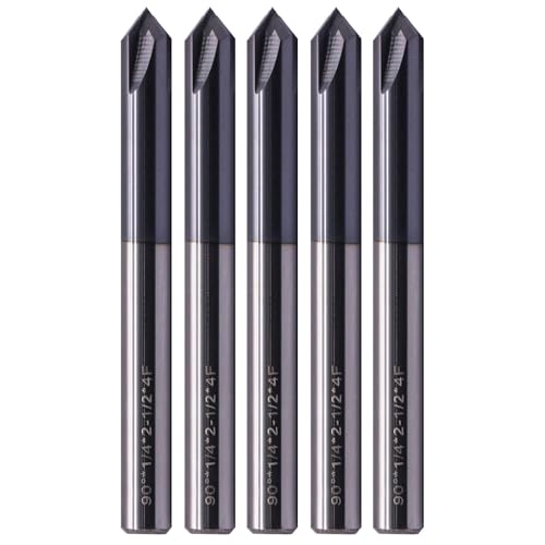 5Pcs 1/4" 4 Flute 90° Solid Carbide Chamfer End Mills - AlTiN Coated