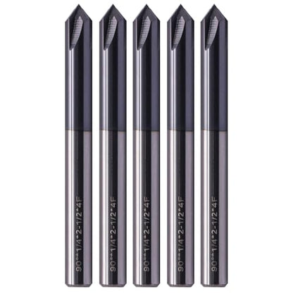 5Pcs 1/4" 4 Flute 90° Solid Carbide Chamfer End Mills - AlTiN Coated