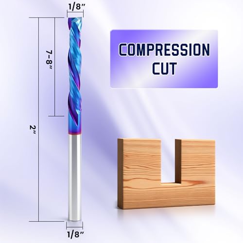 HQMaster Up & Down Cut Compression Bit 1/8" Shank Spiral CNC Router End Mill Tungsten Carbide Milling Cutter Set 10 Pack