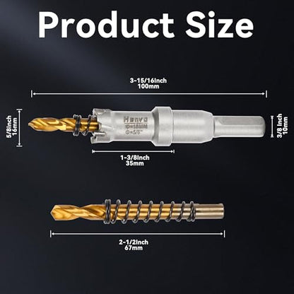 Hole Saw 5/8" (16mm) Heavy Duty Carbide with 2 Pilot Drill Bits - Metal Hole Cutter Cuts Stainless Steel, Iron, Copper, Brass, Plastic - size: 16mm|5/8"