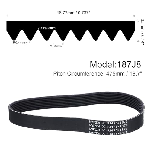 uxcell 187J8 PJ V-Ribbed Belt 8 Ribs 18.7" L x 0.74" W x 0.14" H, EPDM - size: 187J8