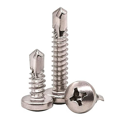#6 x 3/4" Pan Head Self Drilling Screws, Phillips Drive, 410 Stainless Steel Sheet Metal Screws,Self Tapping, Dovetail, Pack of 100 - size: #6 x 3/4"