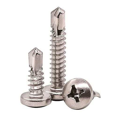#6 x 1 Pan Head Self Drilling Screws, Phillips Drive, 410 Stainless Steel Sheet Metal Screws,Self Tapping, Dovetail, Pack of 100 - size: #6 x 1"