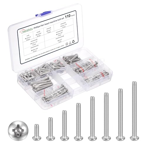 METALLIXITY 110Pcs Phillips Pan Head Machine Bolts Assortment Kit #8-32 - size: #8-32x1/2"/3/4"/1"/1-1/4"/1-1/2"/1-5/8"/1-3/4"/2"