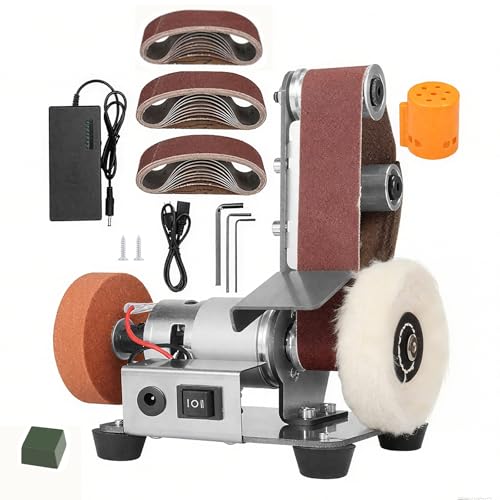 Mini Belt Sander, 3 IN 1 Electric Mini Grinder, 7 Adjustable Speed Belt Grinder, Bench Sander for DIY Metal Woodworking Knife
