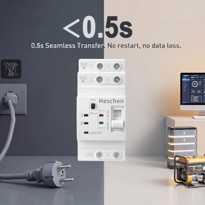 Heschen 63A Dual Power Automatic Transfer Switch 2P 110V DIN Rail ATS - size: 110V 2P