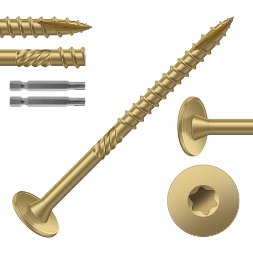 #14 x 3 Inch Outdoor Structural Wood Deck Screws (67Pcs/2lb), Carbon Steel, Tan, Flat Head, Rust Resistant Epoxy Coated, T30 Star Bit - color: Tan, size: #14 x 3"
