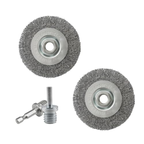 2 Pcs 4" Wire Wheel Brush for Deburring Removing Rust Cleaning Surface, Coarse Crimped Steel Wire with 5/8" Arbor for Angle Grinder(with 2 Pcs 1/4" Shank Drill Adapter) - style: 4" Wire Wheel Brush