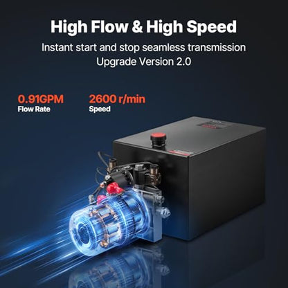 Mophorn 20 Quart Hydraulic Power Unit Double Acting Hydraulic Dump Trailer Pump (12V DC Double Action Powering Unit, SAE #6 Ports, 3200 PSI, 20 Quart Steel Reservoir)