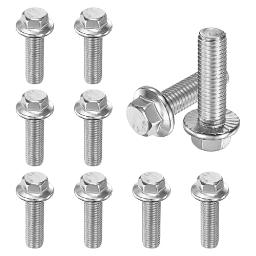 M METERXITY 10 Pack Flanged Hex Head Bolts, M12 x 40mm 304 Stainless Steel External Hex Drive Screws, Metric Fully Threaded Screw for Furniture Car DIY Project [Silver Tone] - size: M12 x 40mm