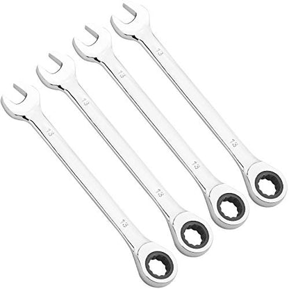 KINJOEK 4 PCS 13mm 12PT Ratchet Wrench, Metric Ratcheting Wrench Set with 5° Movement and 72 Teeth for Projects with Tight Space - size: 13mm 4PCS
