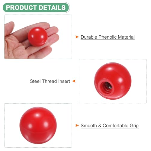 M METERXITY 6-Pack Threaded Ball Knobs, M8 Female Thread 30mm Dia. Thermoset Ball Knob for Lathe/Machine/Lawn Mowers, Round Phenolic Steel Insert Lever Handle [Red] - color: Red, size: M8x30mm
