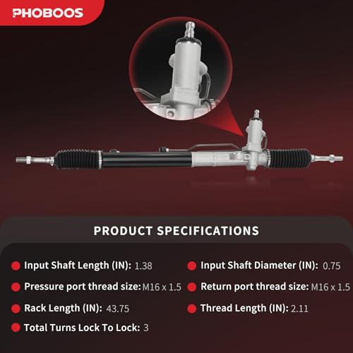 PHOBOOS Hydraulic Power Steering Rack and Pinion Fit for Hyundai & Kia - size: 26-2450