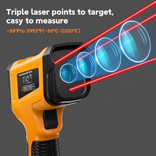 3992°F Infrared Thermometer，Triple Laser，50:1 for Kiln Forge - color: Yellow 3992°F