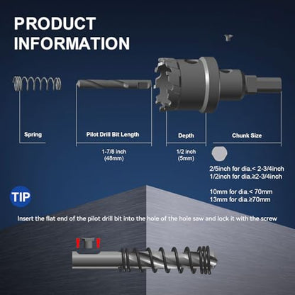 Mollom 1-5/8" (41mm) 2Pcs Heavy Duty Carbide Hole Saw with 3 Pilot bit - size: 41mm | 1-5/8" - 2PCS