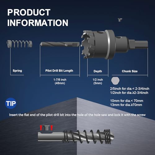 Mollom 1-7/8" (48mm) 2Pcs Heavy Duty Carbide Hole Saw with 3 Pilot bit - size: 48mm | 1-7/8" - 2PCS