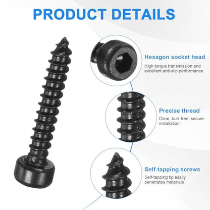 M METERXITY 100 Pack Hex Socket Head Screws, M2x12mm Stainless Steel Bolts Full Thread Self Tapping Screws for Furniture Machinery Electrical Appliances [Black] - size: M2x12mm