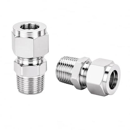 304 Stainless Steel Compression Adapter 1/4" Tube OD x 1/2" NPT Male 2pc - size: 1/4" OD x 1/2" NPT