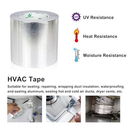 BOMEI PACK Aluminum Foil Duct Tape Heavy Duty Waterproof, 5 Inch x 50yds Premium Silver Metal HVAC Heat Tapes, High Temperature for Sealing & Patching,HVAC,Air Ducts,Insulation and Metal Repair - size: 125mm