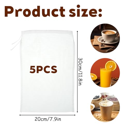5 Pcs Nylon Brew Bags, Fine Mesh Brewing Bag Reusable Cold Brew Bags, 7.9 x 11.8 Inch Straining Bag for Beer, Wine, Cider - size: 7.9 x 11.8 Inch