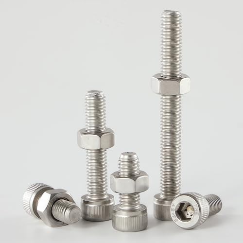 M10-1.5x35mm Socket Head Cap Screw and Nut Kit 6set, 304 Stainless Steel A2-70, Full Thread, Bright Finish - High Strength, Corrosion Resistant for Automotive, Machinery, DIY - size: M10x35mm(6 Sets）
