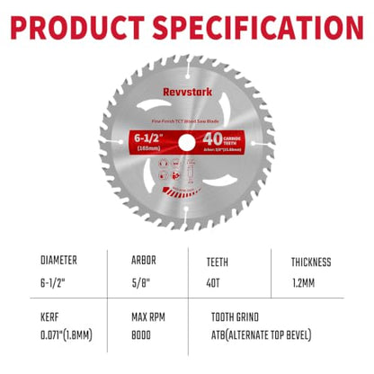 Circular Saw Blade 6-1/2" 40T for Cutting Wood, 5/8" Arbor - size: 6-1/2 In 40T