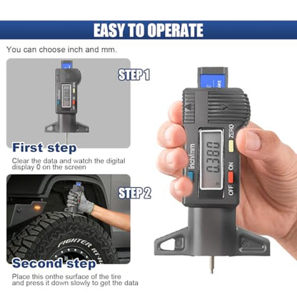 Digital Tire Tread Depth Gauge, Portable 0.01mm Resolution, Black - color: Black