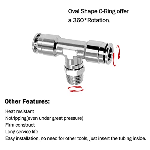 Beduan Push to Connect Tube Fitting Union Tee, Copper Nickle-Plated 3/8" Tube OD x 1/4" NPT Male Thread Shaped Union Adapter Fitting (Pack of 5) - size: 3/8"OD x 1/4"NPT