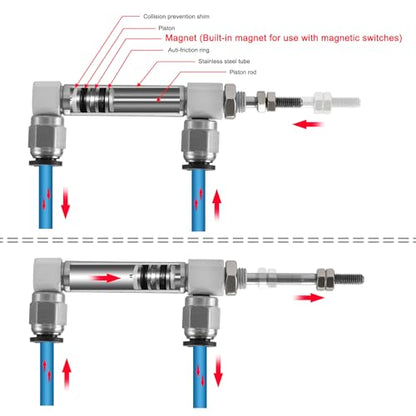 Heschen Stainless Steel Slim Air Pneumatic Cylinder, CDJ2B 10-40, M5 Port, 10mm Bore, 40mm Stroke, Double Acting Single Rod - size: 40mm Stroke