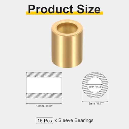 uxcell 16Pcs Sleeve Bearings, 8mm Bore x 12mm OD x 15mm Length - size: 8mm Bore x 12mm OD x 15mm Length