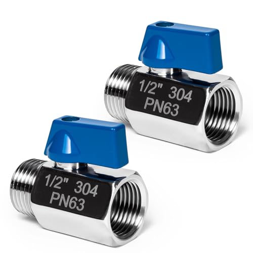 2 Pack 1/2" Mini Ball Valve, 304 Stainless Steel Valve NPT Female x Male Thread Shut-Off Valves for Small Compact Space (2, 1/2 Inch) - color: 1/2 Inch