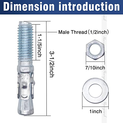 1/2 Concrete Anchors, 1/2 Wedge Anchors Bolts, 3-1/2" L, 10 Pcs - size: 1/2" x 3-1/2"