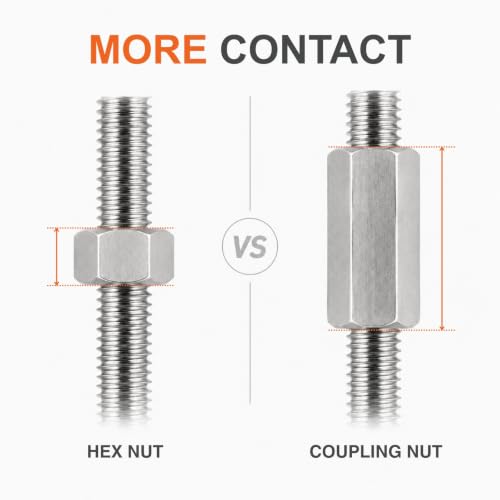 12 Pack 3/8-16 UNC Coupling Nuts, 304 Stainless Rod Couplers - color: Stainless Steel, size: 3/8-16 x 1-3/4"
