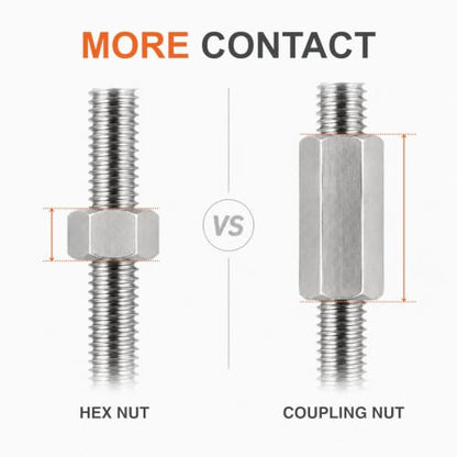 12 Pack 3/8-16 UNC Coupling Nuts, 304 Stainless Rod Couplers - color: Stainless Steel, size: 3/8-16 x 1-3/4"