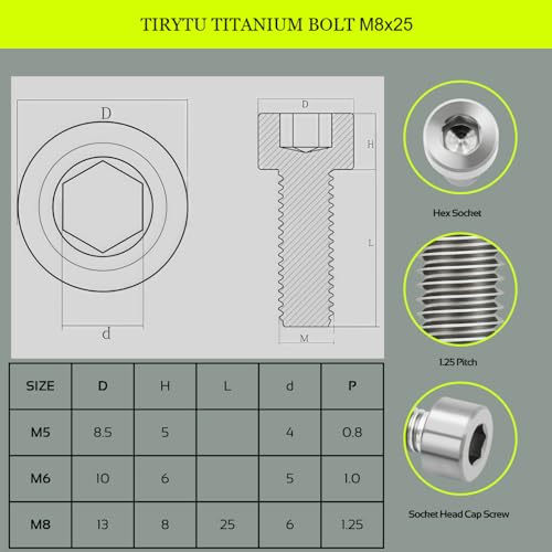 M8x25 Titanium Bolts Socket Head Cap Screw, Natural Color, 4PC - color: Natural Titanium, size: M8X25