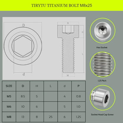 M8x25 Titanium Bolts Socket Head Cap Screw, Natural Color, 4PC - color: Natural Titanium, size: M8X25