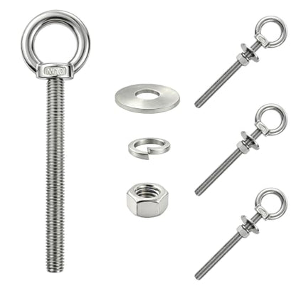 4 Pack M10 Stainless Steel Eye Bolts with Nuts, 3/8"x6" Long Lifting Ring Eye Bolt,Eye Bolts Heavy Duty for Hang Tie Down Outdoor (4, M10x153mm (3/8"x6")) - size: M10x153mm (3/8"x6")