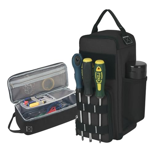12.6" Heavy Duty Small Tool Bag Pouch for Men with Multiple Pockets,Black - color: Black