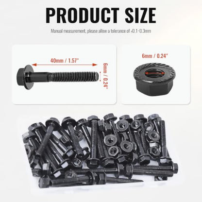 Minho M6-1.0 x 40mm Flange Head Bolts in Carbon Steel Material,Flange Hexagon Screws Come with Flange Nuts,Black Oxide Finish Plated,Partial Thread, 25 Sets - size: M6-1*40