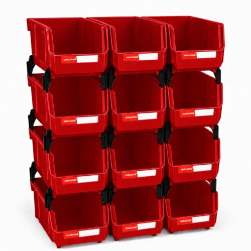 12 Pack Stackable Plastic Parts Bins, 7x5x4 in, Red - color: Red-12 Pack, size: 7"x5"x4"
