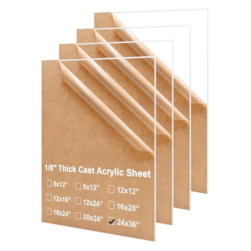 KINLINK 24x36 Plexiglass Sheets 1/8 inch Thick, 3mm Clear Cast Acrylic Sheet, Plastic Board for DIY Project, Craft, Window Glass, Table Top, Picture Frame, Acrylic Sign and Wedding Invitation 4 Pack - color: Clear, size: 24x36