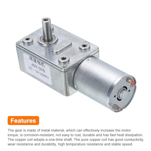 MECCANIXITY DC 12V High Torque Turbine Worm Geared Motor with 6mm Shaft 25RPM Geared Motor Gear Box Reduction Motor for Boat, Car, Fan, Home Appliance - style: 25 RPM
