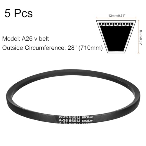 uxcell 5Pcs A26 Classic Wrapped Rubber V-Belt, 28" Lo x 0.51" W x 0.32" H - size: A26