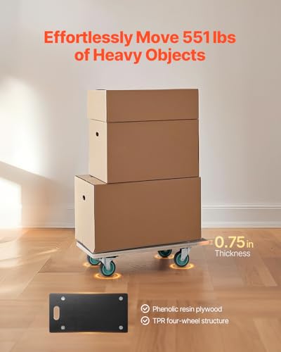 VEVOR Furniture Dolly, 551 lbs Load Capacity, Furniture Moving Dollies with 4 TPR Silent Wheels, Rectangle Multifunctional Flat Dolly for Piano Furniture Couch Washing Machine Fridge, 2 Pack, Black - size: 22.6 x 11.4 x 4.6 in