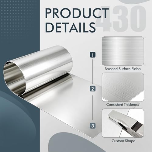 430 Stainless Steel Sheet Metal,Cold Rolled Process,48 x 96 Inches Brushed Finish 24GA Stainless Steel Shim Plate for Food TruckCraftingWallsKitchenRestaurantFloorTrailerGarageGym