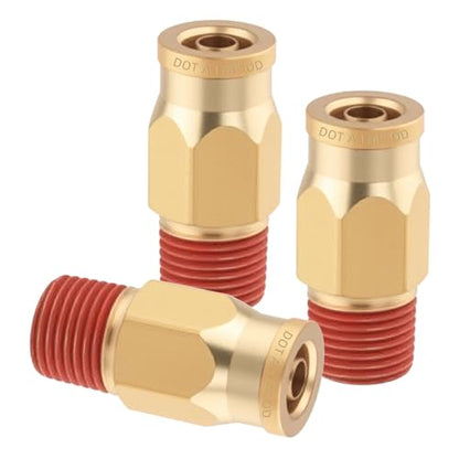 3PCS Brass DOT Air Brake 1/4" Tubex 1/8" NPT Quick Push Fittings - size: 1/4" OD x 1/8" NPT, style: Quick Push Straight-3PCS
